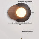 Ljojo Luxury LED Wall Light Black Travertine Glass Wood Japan Style Bedside Lamp