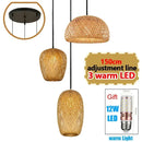 Bamboo Wicker Pendant Chandelier Hand Woven E27 Ceiling Light by Ljojo