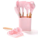 Ljojo 13Pcs Silicone Kitchen Utensils Set with Wooden Handles