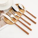 Ljojo 30Pcs Stainless Steel Cutlery Set with Imitation Wood Handle