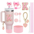Ljojo 10-Piece Cup Accessories Set with Straws, Brush, Flower Charm, & Spill-Proof Stopper
