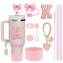 Ljojo 10-Piece Cup Accessories Set with Straws, Brush, Flower Charm, & Spill-Proof Stopper
