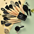 Ljojo 34-Piece Silicone Utensils Set with Wooden Handles