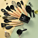 Ljojo 34-Piece Silicone Utensils Set with Wooden Handles
