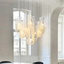 Ljojo Modern Luxury LED Chandelier Cream Glass Pendant Light for Bedroom Living Room