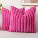 Ljojo 16x16 Faux Fur Striped Pillow Covers 2pcs - Soft Plush Velvet Back