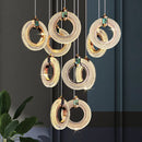 Ljojo Modern Gold Lustre Ring Acrylic Attic Chandelier for Stair & Dining Room