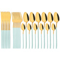 Ljojo 24-Piece Stainless Steel Dinnerware Set White Silver Flatware Tableware Kit