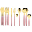 Ljojo 24Pcs Green Gold Stainless Steel Dinnerware Set Cutlery Tableware Silverware