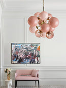 LED Pink Bubbles Glass Chandelier Modern Design Lighting Fixture for Villa Foyer Living Room by Ljojo