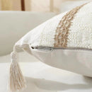 Ljojo Linen Stripe Diamond Woven Cushion Cover with Tassels, 45x45cm