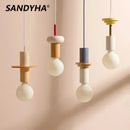 Ljojo Geometric Solid Wood LED Ceiling Chandelier Modern Nordic Minimalist Cream Dining Room Decor