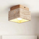 Japanese Square Stone Travertine Ceiling Lamp for Bedroom Corridor Foyer Staircase | Walnut Wood Ljojo Lighting