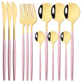 Ljojo 12-Piece Black Gold Stainless Steel Cutlery Set for Parties and Kitchens