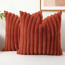 Ljojo 16x16 Faux Fur Striped Pillow Covers 2pcs - Soft Plush Velvet Back