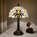 Ljojo 12-Inch Stained Glass Table Lamp with Bee Wave Shell Lampshade