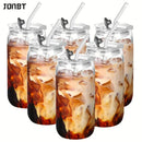 Ljojo 16oz Glass Tumblers with Lids & Straws - Set of 2