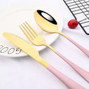 Ljojo 16-Piece Pink Gold Stainless Steel Cutlery Set - Dinnerware Flatware Tableware Kit