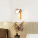 Japanese Wabi Sabi Yellow Travertine Wall Lamp Pull Chain LED Wood Stone Lights by Ljojo