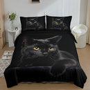 Ljojo 3D Black Cat Print Duvet Cover Set - Soft Fashion Bedding