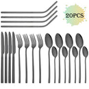 Ljojo 20-Piece Stainless Steel Gold Cutlery Set and Metal Straw Kit