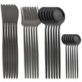Ljojo 24Pcs Black Stainless Steel Cutlery Set for Elegant Dining