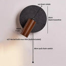 Ljojo Luxury LED Wall Light Black Travertine Glass Wood Japan Style Bedside Lamp