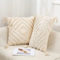 Geometric Tufted Boho Style Pillow Cover with Tassel, 100% Cotton Cushion Cover
