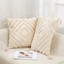 Geometric Tufted Boho Style Pillow Cover with Tassel, 100% Cotton Cushion Cover