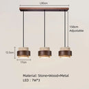 Modern Wood LED Pendant Lamp | Minimalist Chandelier Natural Stone | Ljojo Indoor Hanging Lighting