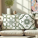 Bohemian Velvet Floral Throw Pillow Covers - Ljojo Green & White Decorative Cases