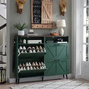 Ljojo™ Farmhouse Shoe Storage Cabinet with Barn Door Design & 4 Flip Drawers