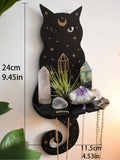 Ljojo™ Black Cat Star Crystal Shelf: Boho Wooden Wall Decor Ledge