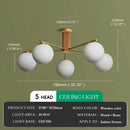 Ljojo Medieval Walnut Wood Glass Ball LED Pendant Lights Chandelier for Home Decoration