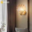 Brass Bedside Sconce with Glass Shell Lamp for Bedroom & Living Room décor - Ljojo