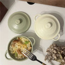 Ceramic 220ml Double Ear Bowl with Cover, Microwave & Oven Safe - Ljojo Brand