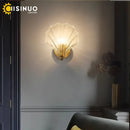 Brass Bedside Sconce with Glass Shell Lamp for Bedroom & Living Room décor - Ljojo