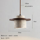 Yellow Travertine Pendant Light Chandelier with Round Wood Bedside Lamp by Ljojo