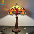 European Red Dragonfly Tiffany Style Table Lamp Glass Reading Lighting Retro Fashion Gift LED