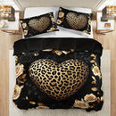 Ljojo Leopard Heart Rose Bedding Set: Luxury Romantic Style Bedroom Decor