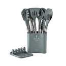 Ljojo 13-Piece Silicone Kitchen Utensil Set with Stainless Steel Handles and Storage Bucket