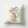 Fox and Bird Polyester Pillowcase by Ljojo: Cartoon Landscape Cushion Cover for Sofa