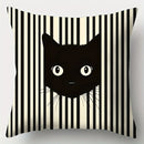 Ljojo 4pcs Striped Black Cat Sofa Cushion Covers 17.7x17.7 Inch Single-Sided Print