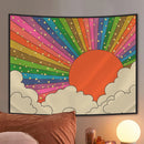 Boho Sun Moon Phase Rainbow Tapestry by Ljojo - Bedroom Decor Bedspread