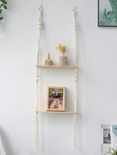 Ljojo™ Wooden Bead 2-Tier Wall Shelf for Boho Home Decor