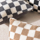 Ljojo Luxe Checkerboard Cushion Cover in Khaki Coffee Wool Faux Fur - Home Decor