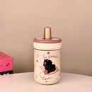 Ljojo 500ml Stainless Steel Cat Coffee Tumbler Thermos with Straw and Handle