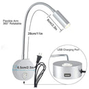 Ljojo 3W LED Wall Light with USB Charging Port & Switch