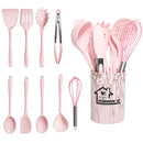 Ljojo 10-Piece Pink Silicone Utensil Set with Box - Non-Stick Kitchen Tools