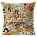 Cute Cat Pattern Linen Cushion Cover by Ljojo for Home Decor